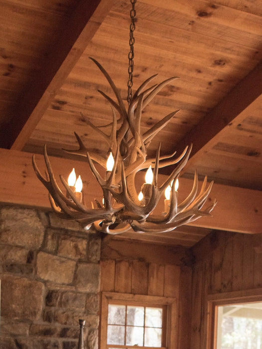 8 Light Reagan Tall Mule Deer Antler Chandelier 20"H