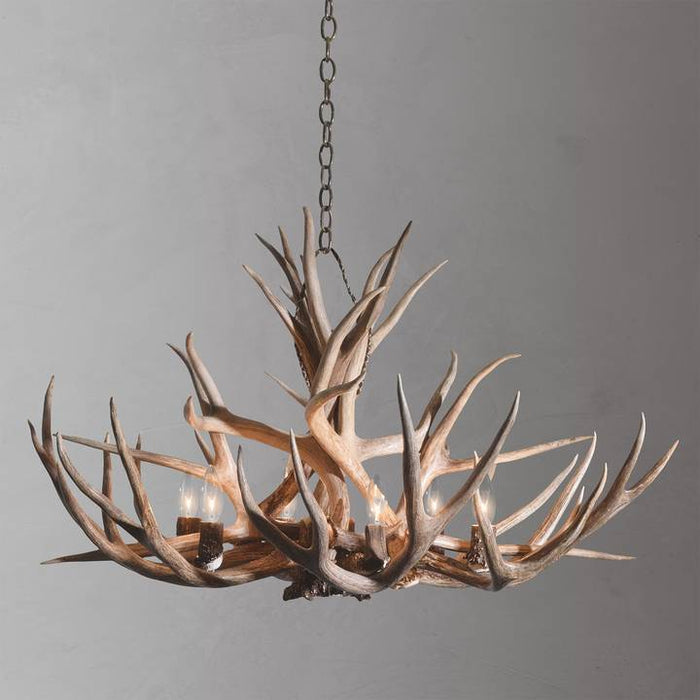 8 Light Reagan Tall Mule Deer Antler Chandelier 20"H