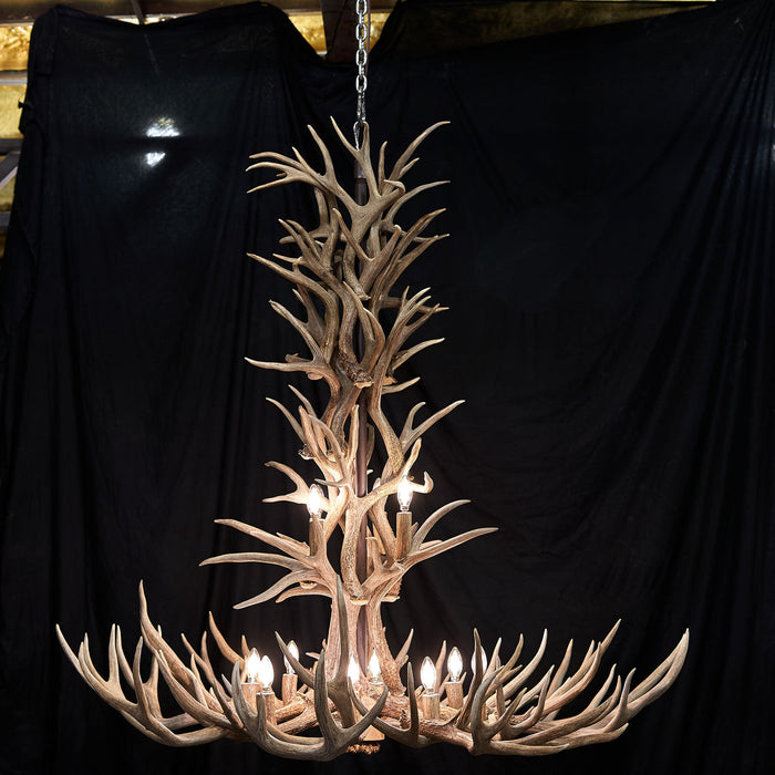 12 Light Reagan Tall Mule Deer Antler Chandelier 42"