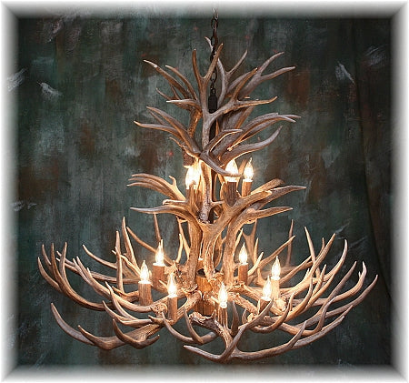 12 Light Reagan Tall Mule Deer Antler Chandelier 42"