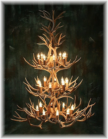 24 Light Reagan Tall Mule Deer Antler Chandelier 60"H