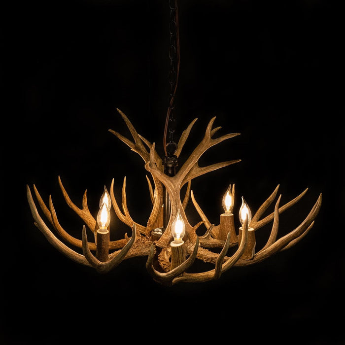 8 Light Reagan Tall Mule Deer Antler Chandelier 24"H