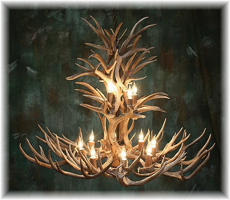 12 Light Reagan Tall Mule Deer Antler Chandelier 42"