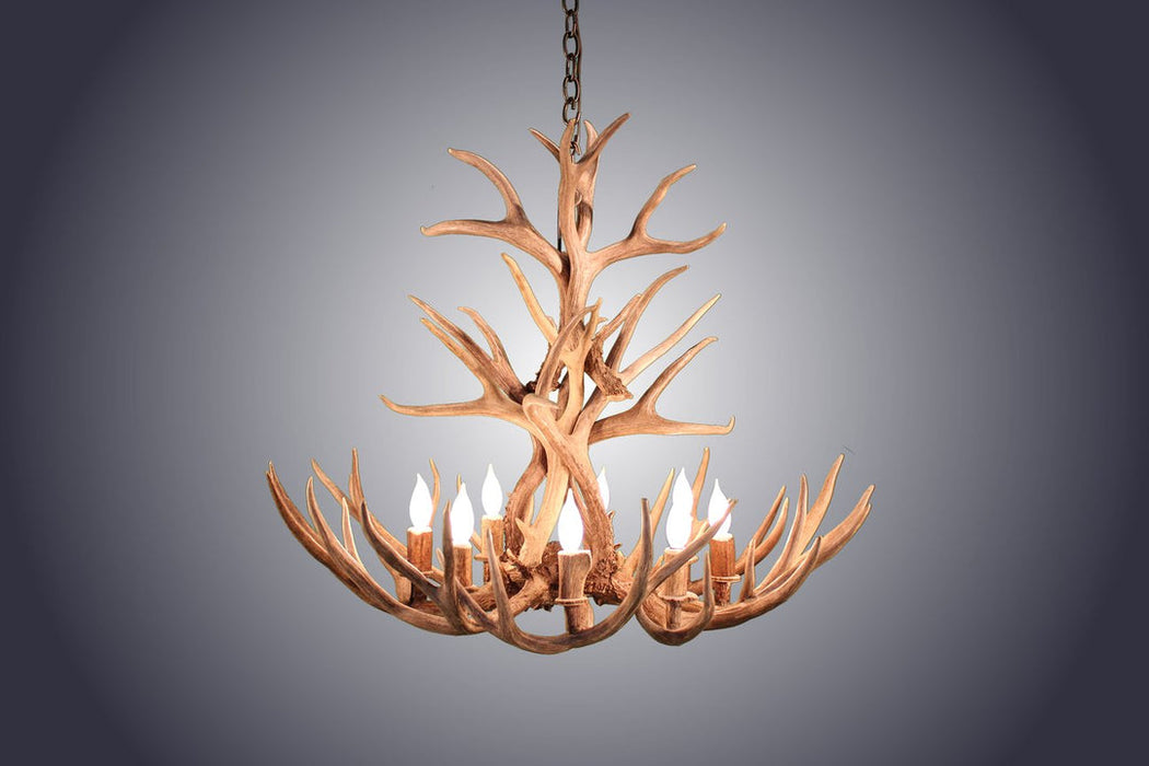 8 Light Reagan Tall Mule Deer Antler Chandelier 36"H