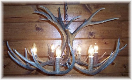 8 Light Reagan Tall Mule Deer Antler Chandelier 24"H