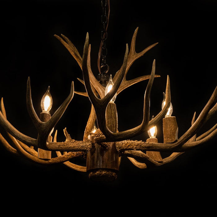 8 Light Reagan Tall Mule Deer Antler Chandelier 24"H