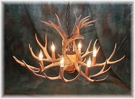 8 Light Reagan Tall Mule Deer Antler Chandelier 24"H