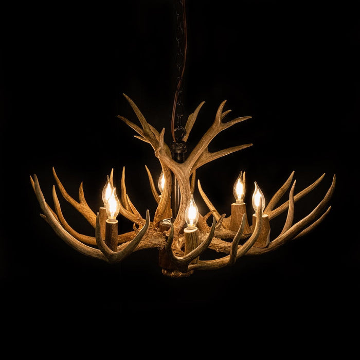 8 Light Reagan Tall Mule Deer Antler Chandelier 24"H