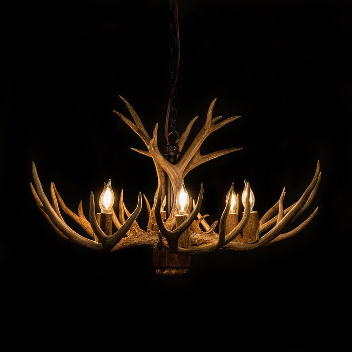 8 Light Reagan Tall Mule Deer Antler Chandelier 24"H