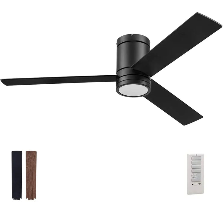 52 Inch Flush Mount Contemporary Indoor LED Ceiling Fan with Light, Remote（Qty：1000）