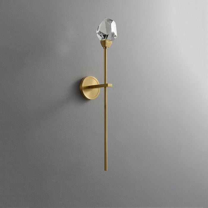 Faceted Crystal Masonry Wall Sconce Using Long Rod, Brass