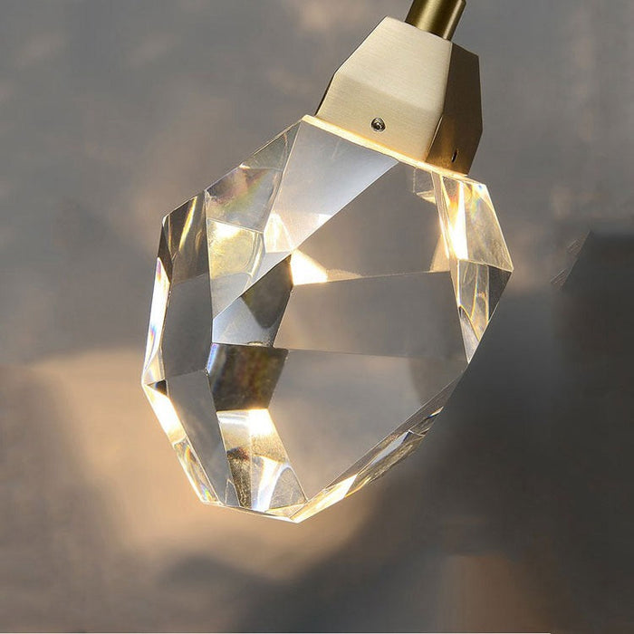 Faceted Crystal Masonry  Pendant Light, Brass