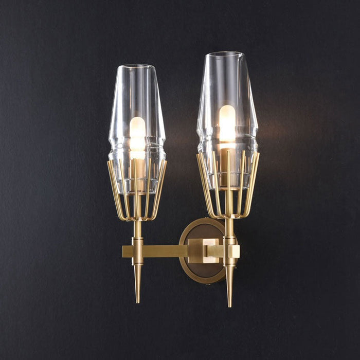 David Double Red Wine Glass Wall Sconce, Brass
