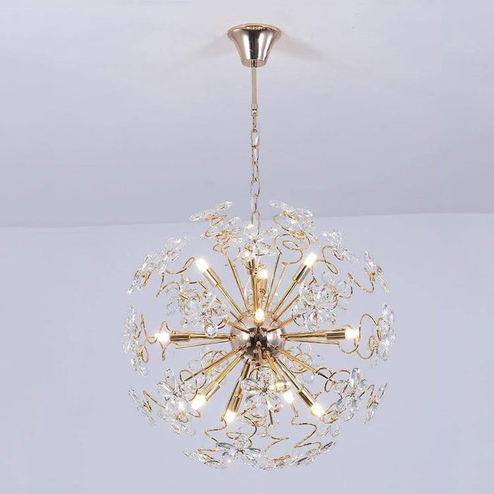 Golden Faceted Crystal Petal Dandelion Pendant Light