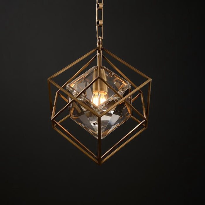 Rubik's cube Crystal Pendant Light Brass